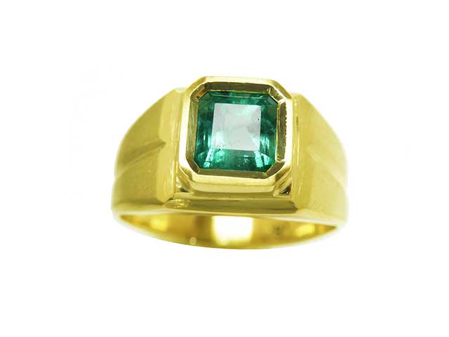 Men's Emerald Pinky Ring 1.72 ct.- Yellow Gold 18K