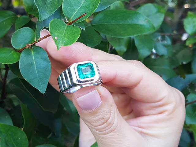 Green gemstone ring for men