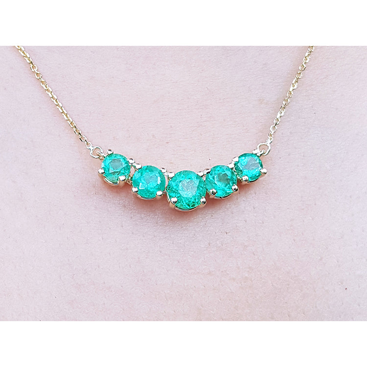 Five Stone 2.28 ct. Muzo Colombian Emeralds Necklace 14K Yellow Gold