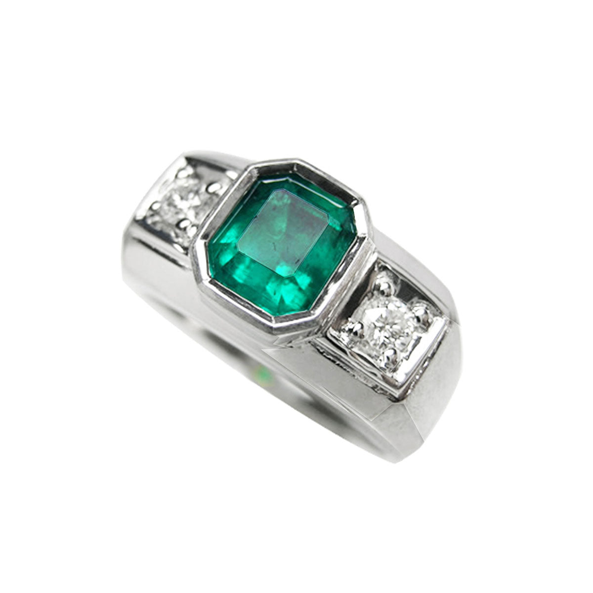 Genuine Muzo Emerald 1.32 Carat Men's Ring 14K White Gold