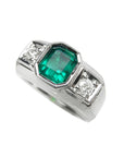Genuine Muzo Emerald 1.32 Carat Men's Ring 14K White Gold