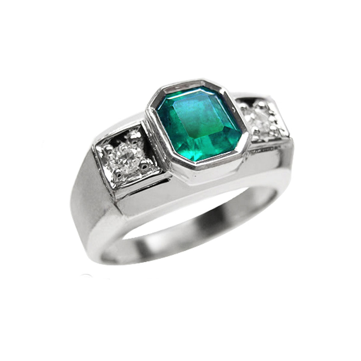 Genuine Muzo Emerald 1.32 Carat Men&#39;s Ring 14K White Gold