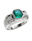 Genuine Muzo Emerald 1.32 Carat Men's Ring 14K White Gold