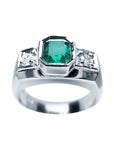 Genuine Muzo Emerald 1.32 Carat Men's Ring 14K White Gold