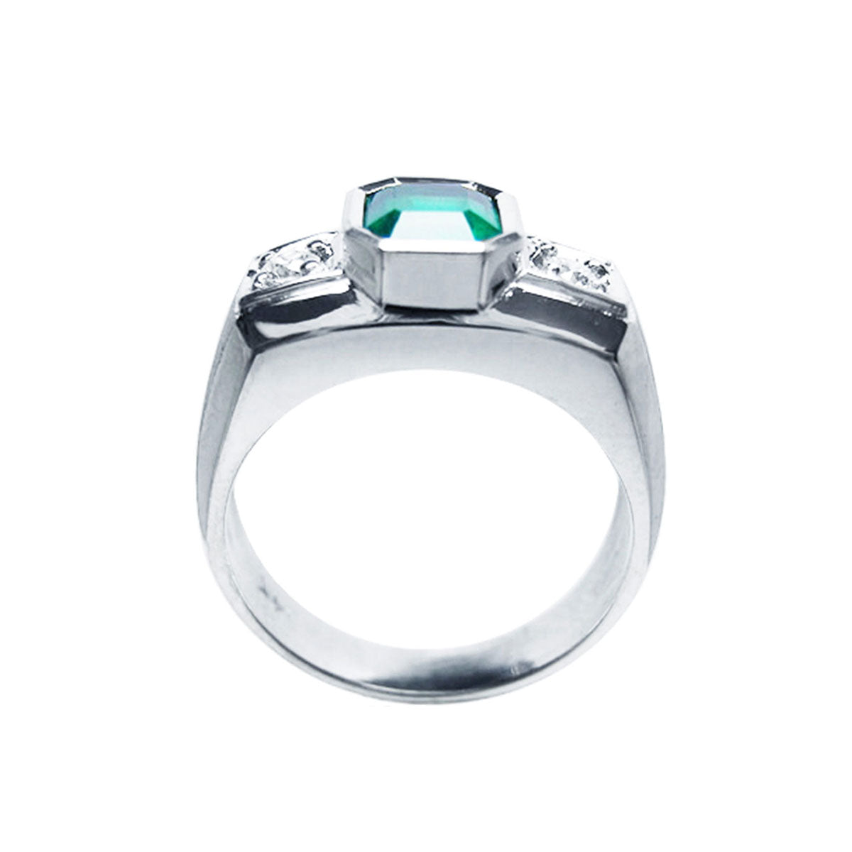 Genuine Muzo Emerald 1.32 Carat Men&#39;s Ring 14K White Gold
