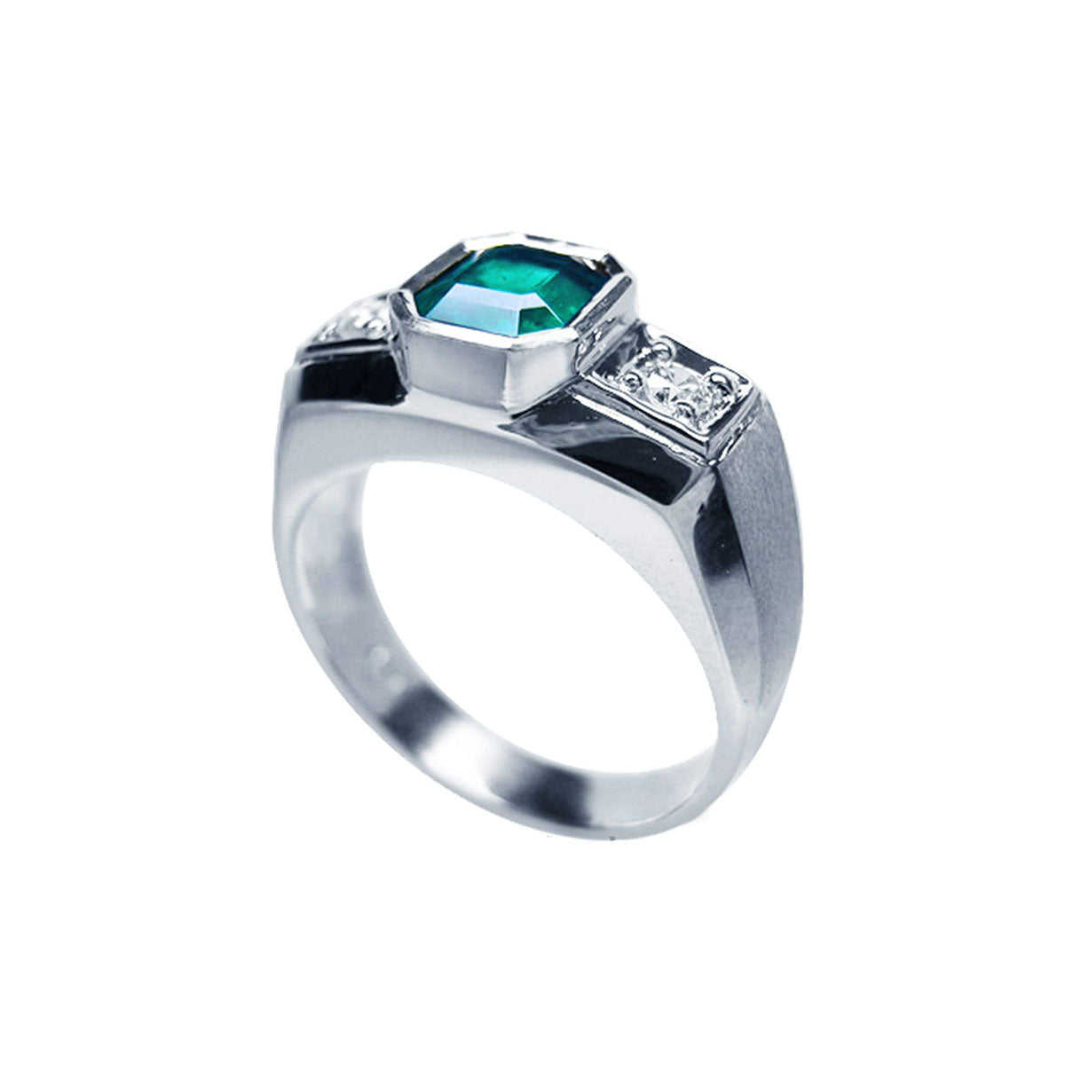 Genuine Muzo Emerald 1.32 Carat Men&#39;s Ring 14K White Gold