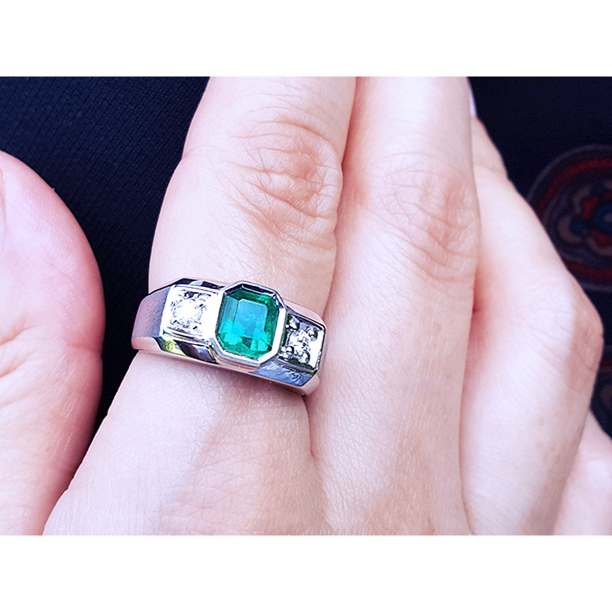 Genuine Muzo Emerald 1.32 Carat Men's Ring 14K White Gold