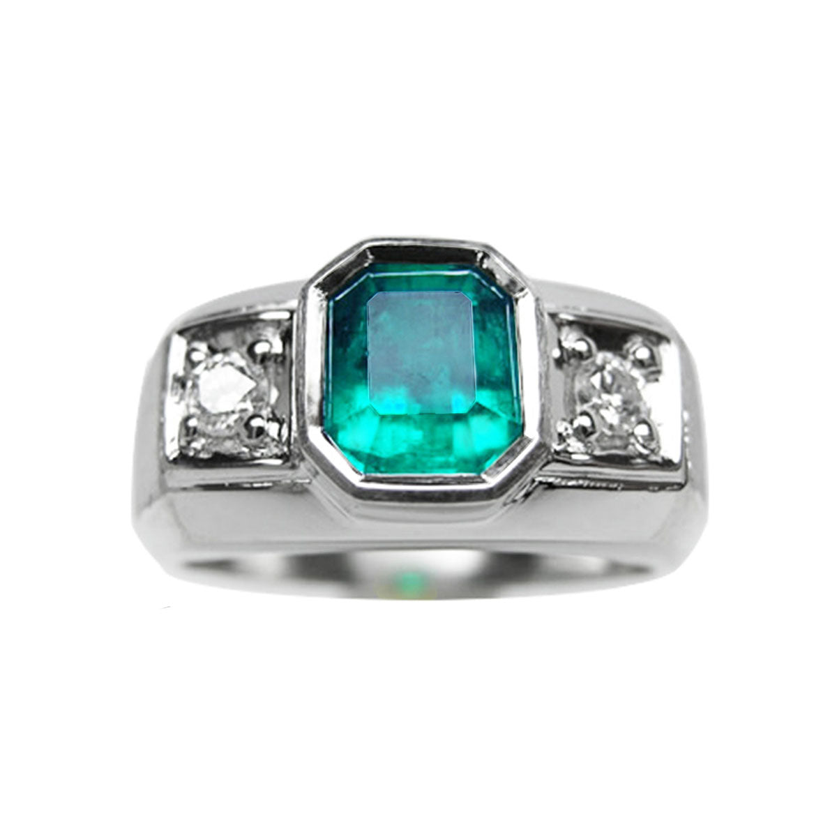 Genuine Muzo Emerald 1.32 Carat Men's Ring 14K White Gold