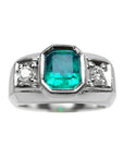 Genuine Muzo Emerald 1.32 Carat Men's Ring 14K White Gold