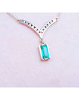 Baguette cut 1.17 ct. Genuine Colombian Emerald Necklace 14K Yellow Gold