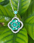 Halo diamond emerald necklace