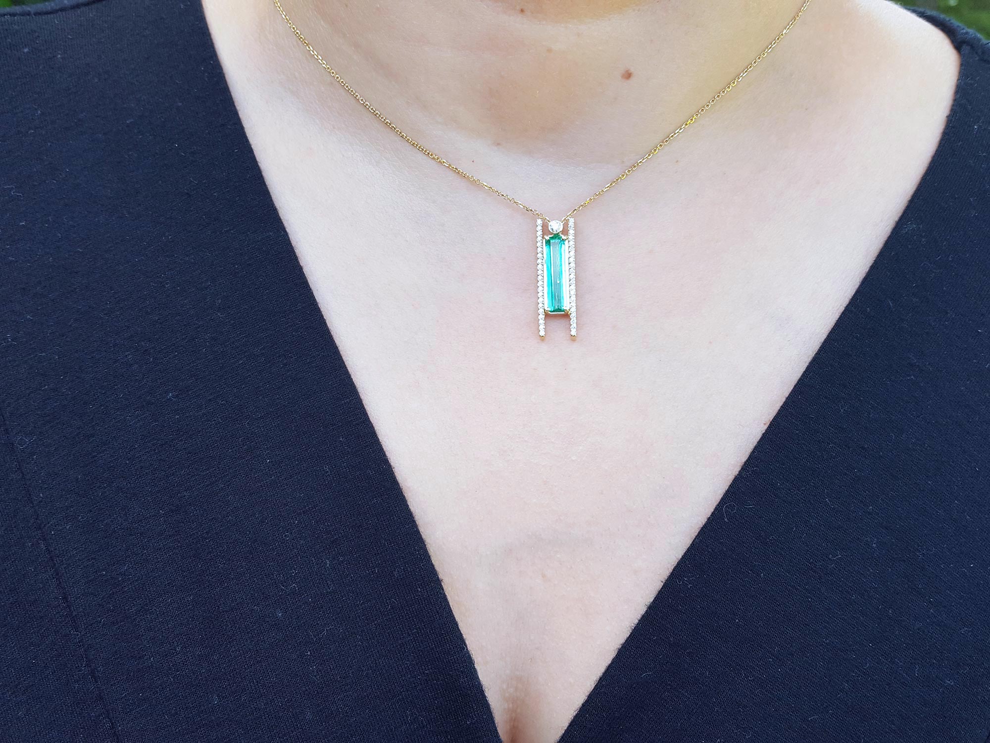 Natural emerald slider necklace