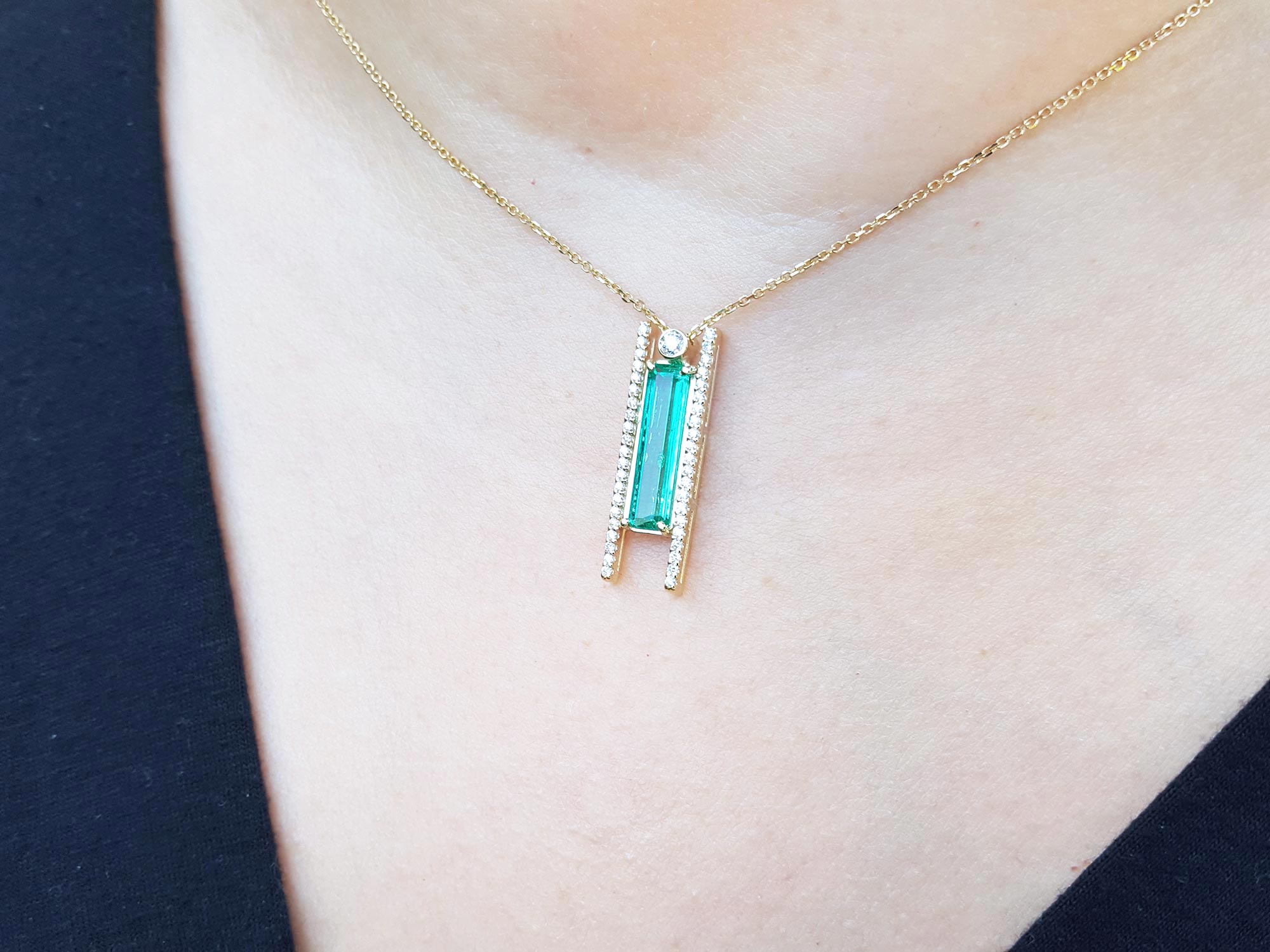 Emerald baguette necklace