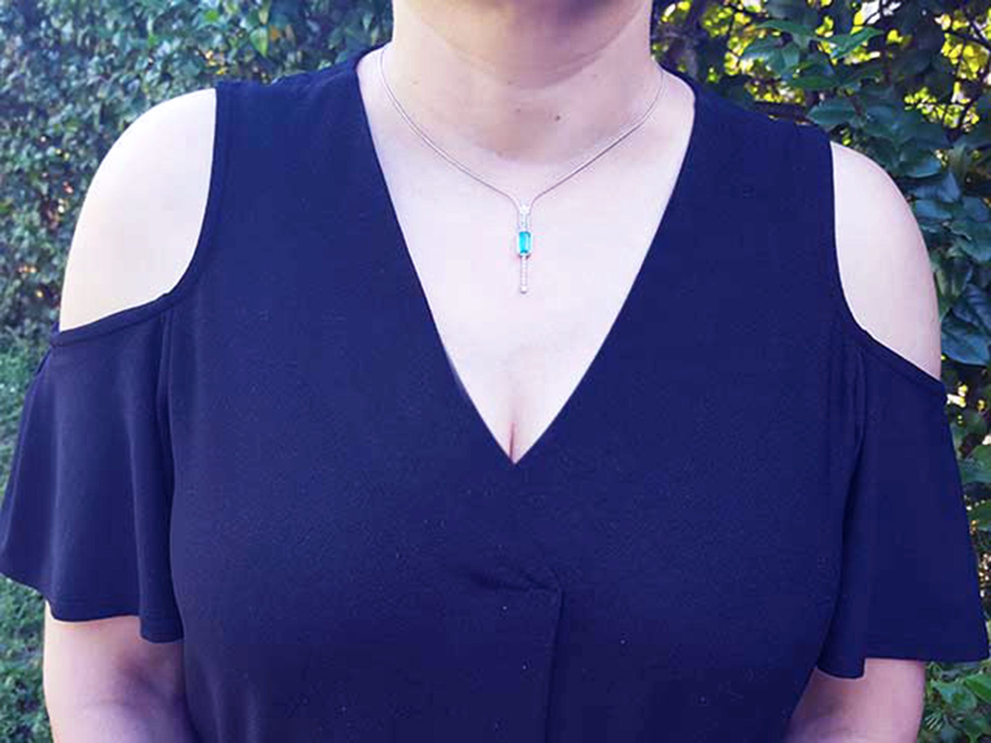 Women&#39;s  Colombian Emerald Necklace 1.65 ct. Natural Diamonds 14K White Gold
