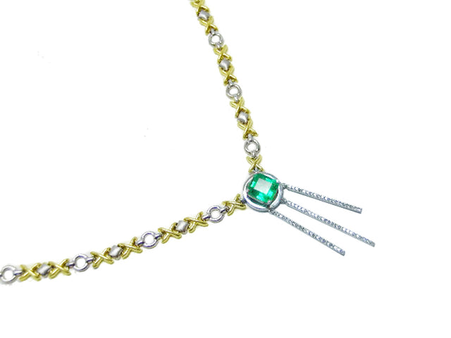 Real emerald Hugs and kisses gold necklace