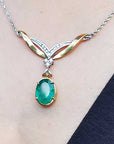 green fire emerald oval cut necklace