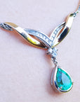 Green fire emerald oval cut necklace