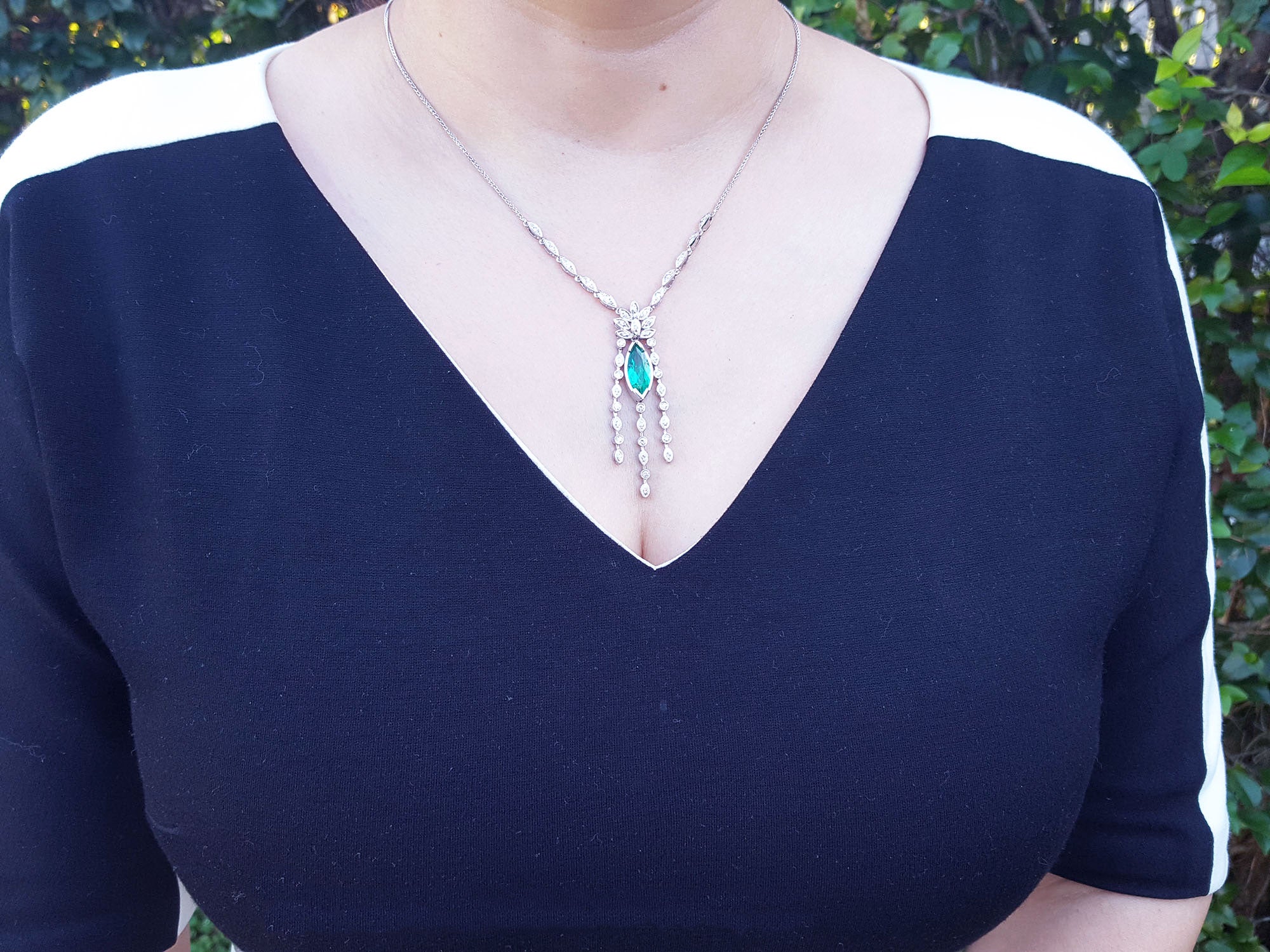 Gold marquise emerald necklaces for women