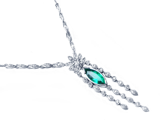 Deep green Colombian emerald marquise necklace