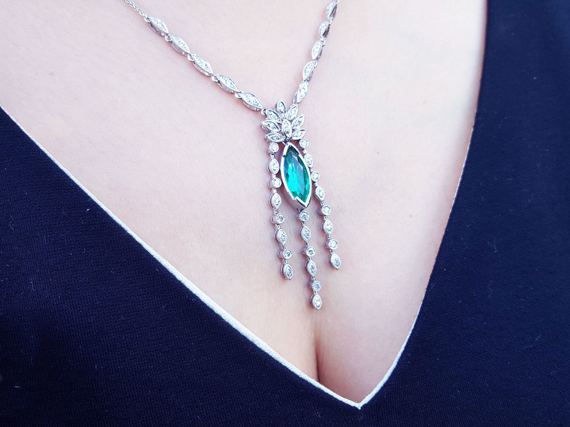 Natural marquise emerald necklaces