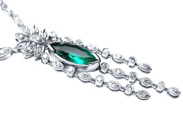 Emerald and diamond marquise necklace