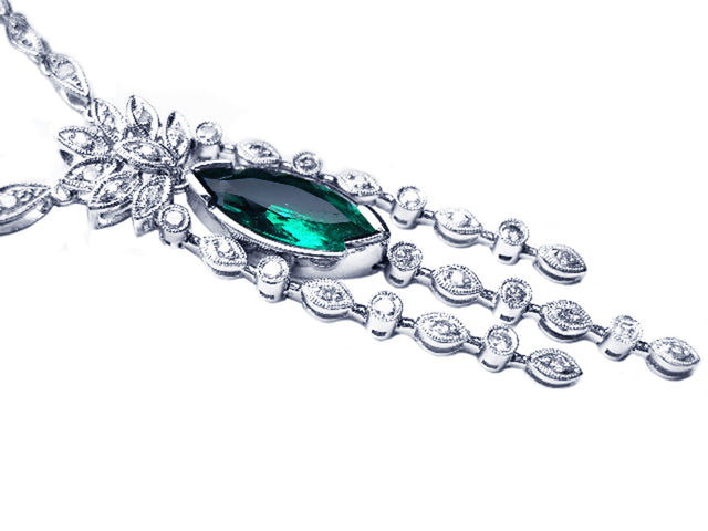 Emerald and diamond marquise necklace