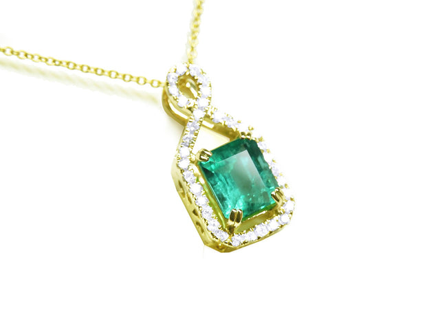 Round cut emerald diamond necklace