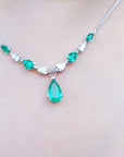 Pear cut emerald and diamond necklace