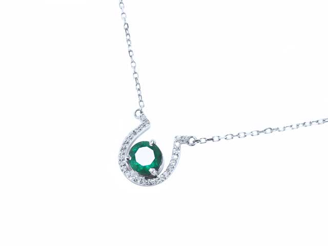 14K Solid white gold emerald necklace