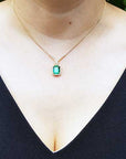 Halo square emerald necklace