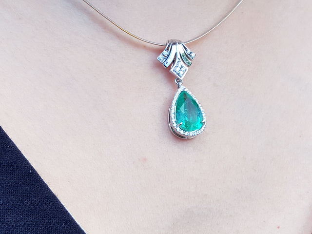 6.01 ct. Enhancer Emerald Necklace Pear Shaped