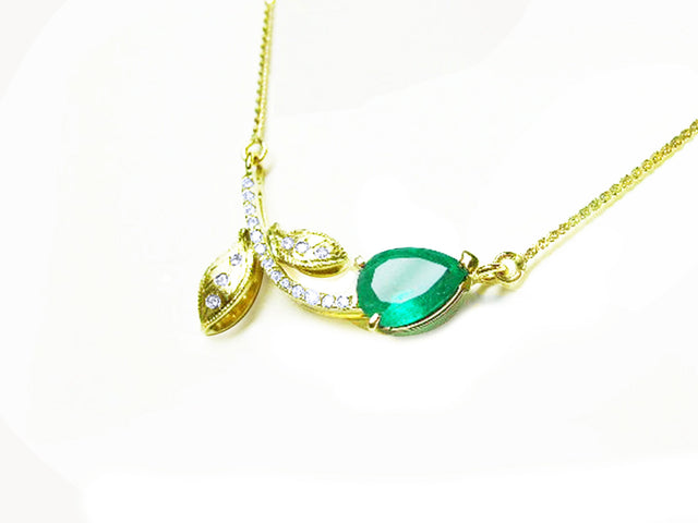 Bridal May birthstone emerald twig necklace