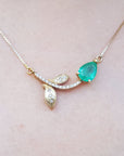 Solid yellow gold emerald twig necklace