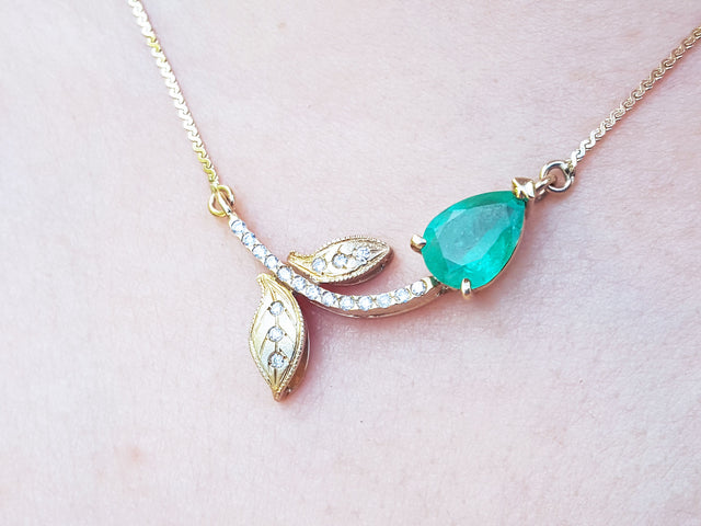 Emerald and diamond twig necklace