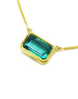 18k Solid yellow gold bezel set emerald necklace