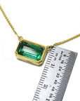 Emerald-cut real Colombian emerald bezel set necklace