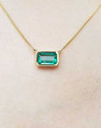 Solitaire bezel set emerald necklace