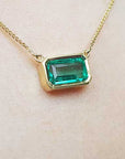 Genuine Colombian emerald bezel set necklace