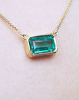 Genuine Colombian emerald bezel set necklace