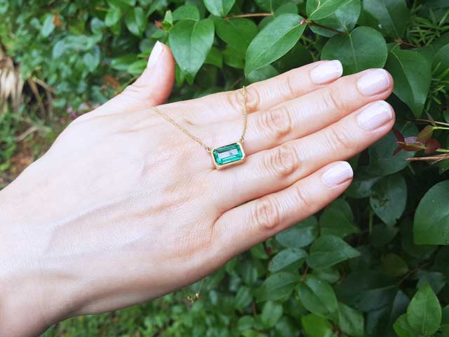 Genuine Colombian emerald bezel set jewelry