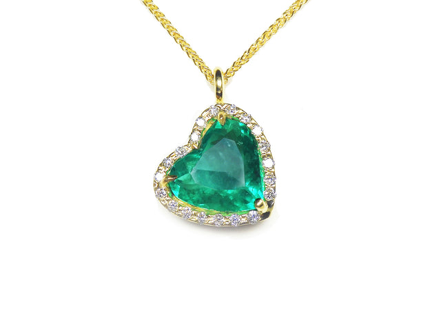 Emerald and diamond heart necklace for sale