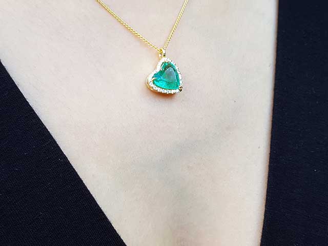 May birthstone heart emerald necklace