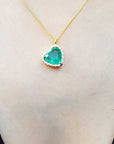 Green fire heart emerald necklace