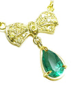 Genuine bow tie cabochon emerald necklace