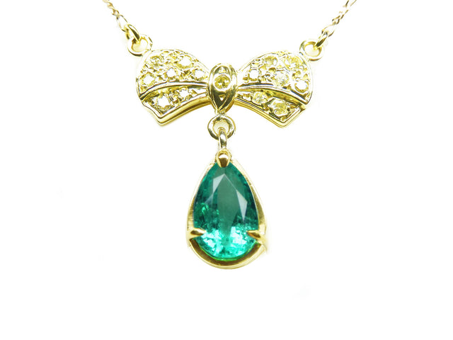 Real Colombian emerald bow tie necklace