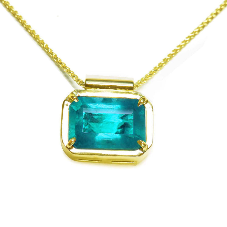 Emerald jewelry women's emerald necklace solitaire east west orientation emerald-cut rectangular natural