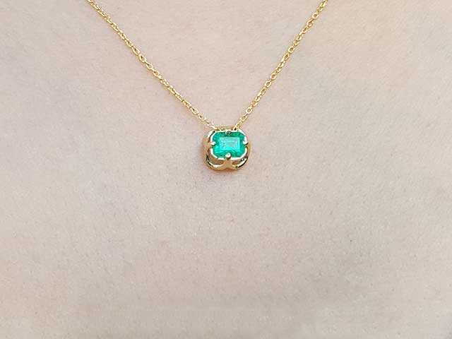 Bridal May birthstone emerald tulip necklace