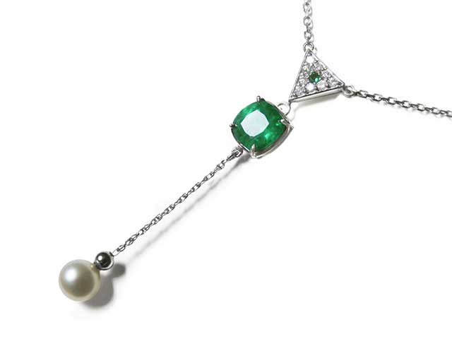 May birthstone bridal emerald pearl necklace