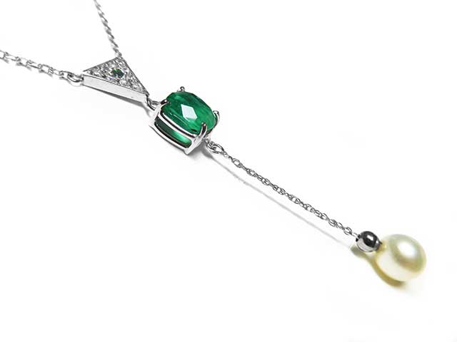 Genuine Colombian emerald and pearl necklace in USA