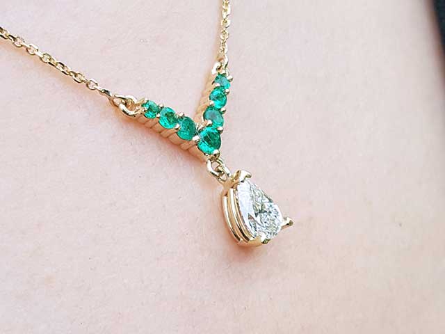 Emerald diamond necklace May birthstone